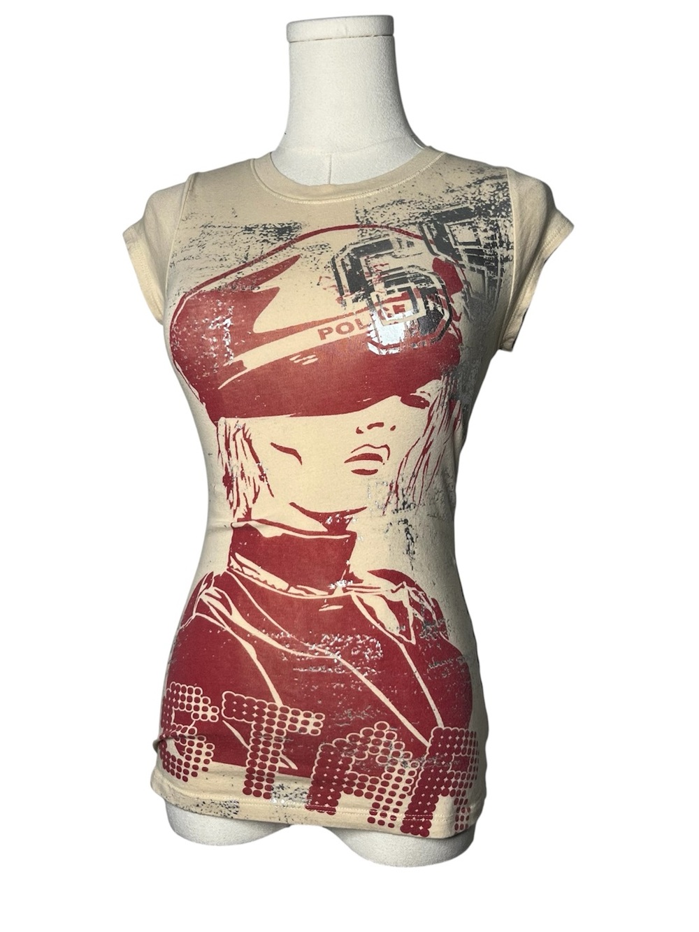 Y2K Vintage Euro Police Woman Graphic 69 Star Fitted Tee Shirt